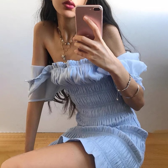 Baby blue elastic dress - Picture 4 of 4